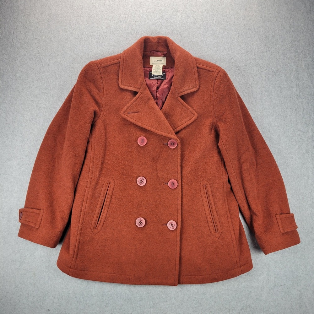 LL Bean Orange Wool 3M‎ Thinsulate Womens Pea Coat 12 Petite 260344 Bellandi
